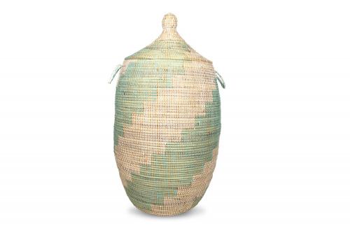 Panier Â« Ngaye Â» Vert et blanc, en osier et plastique recyclÃ© - Matou DÃ©co