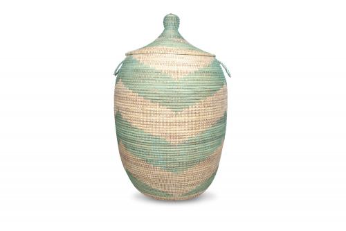 Panier Â« Ngaye Â» Vert et blanc, en osier et plastique recyclÃ© - Matou DÃ©co