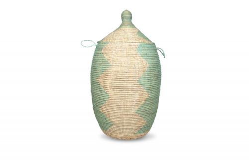 Panier Â« Ngaye Â» Vert et blanc, en osier et plastique recyclÃ© - Matou DÃ©co