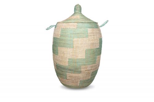 Panier Â« Ngaye Â» Vert et blanc, en osier et plastique recyclÃ© - Matou DÃ©co