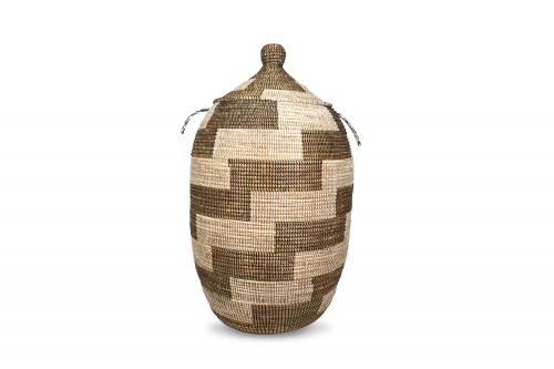 Panier Â« Ngaye Â» Chocolat et beige, en osier et plastique recyclÃ© - Matou DÃ©co