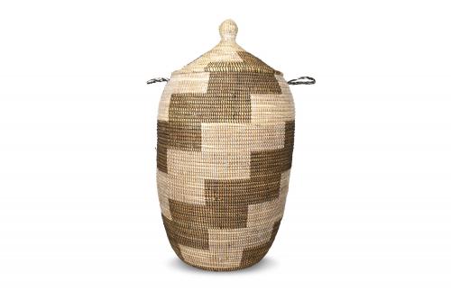 Panier Â« Ngaye Â» Chocolat et beige, en osier et plastique recyclÃ© - Matou DÃ©co