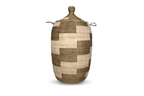 Panier Â« Ngaye Â» Chocolat et beige, en osier et plastique recyclÃ© - Matou DÃ©co